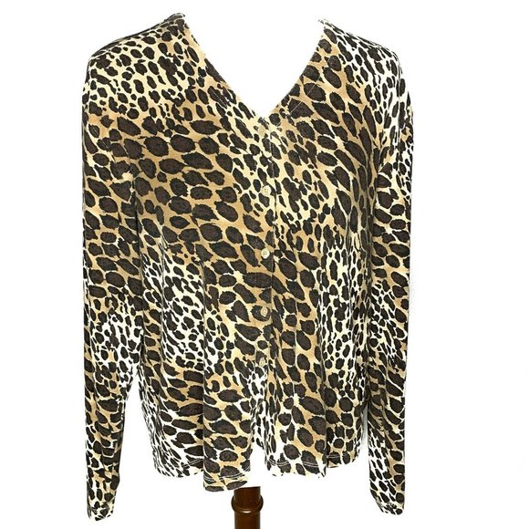 Mountain Lake Animal Print Cardigan Sweater Size XL Tan Brown Button Front - Picture 1 of 6
